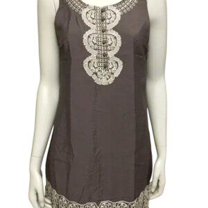 The Clothing Co. Embroidered Dress Size Large Satiny Grey Shift Style Neutral